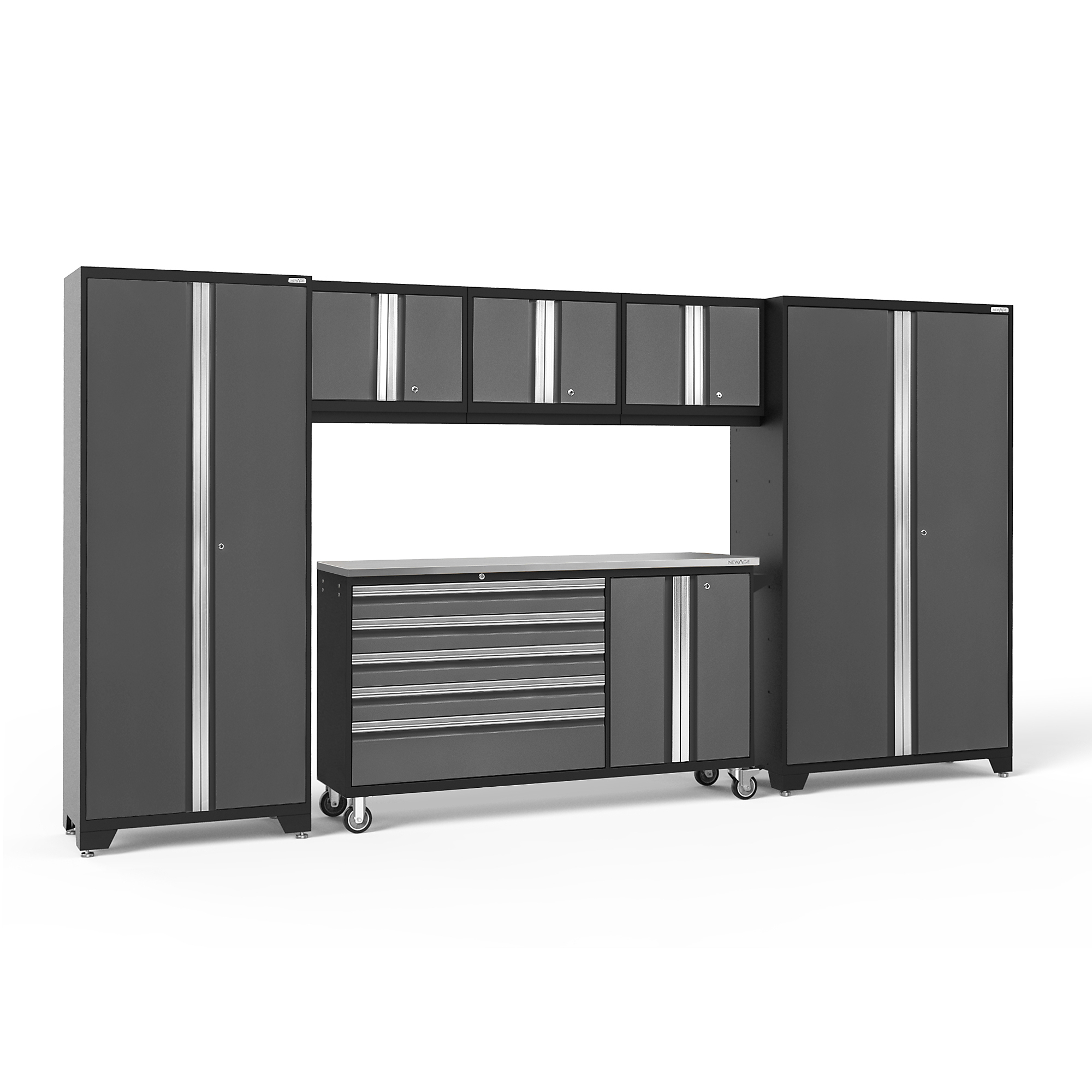 NewAge Products, Bold Series Gray 6-Pc. Steel Garage Cabinet Set, Width 144 in, Height 77.25 in, Depth 18 in, Model# 50485